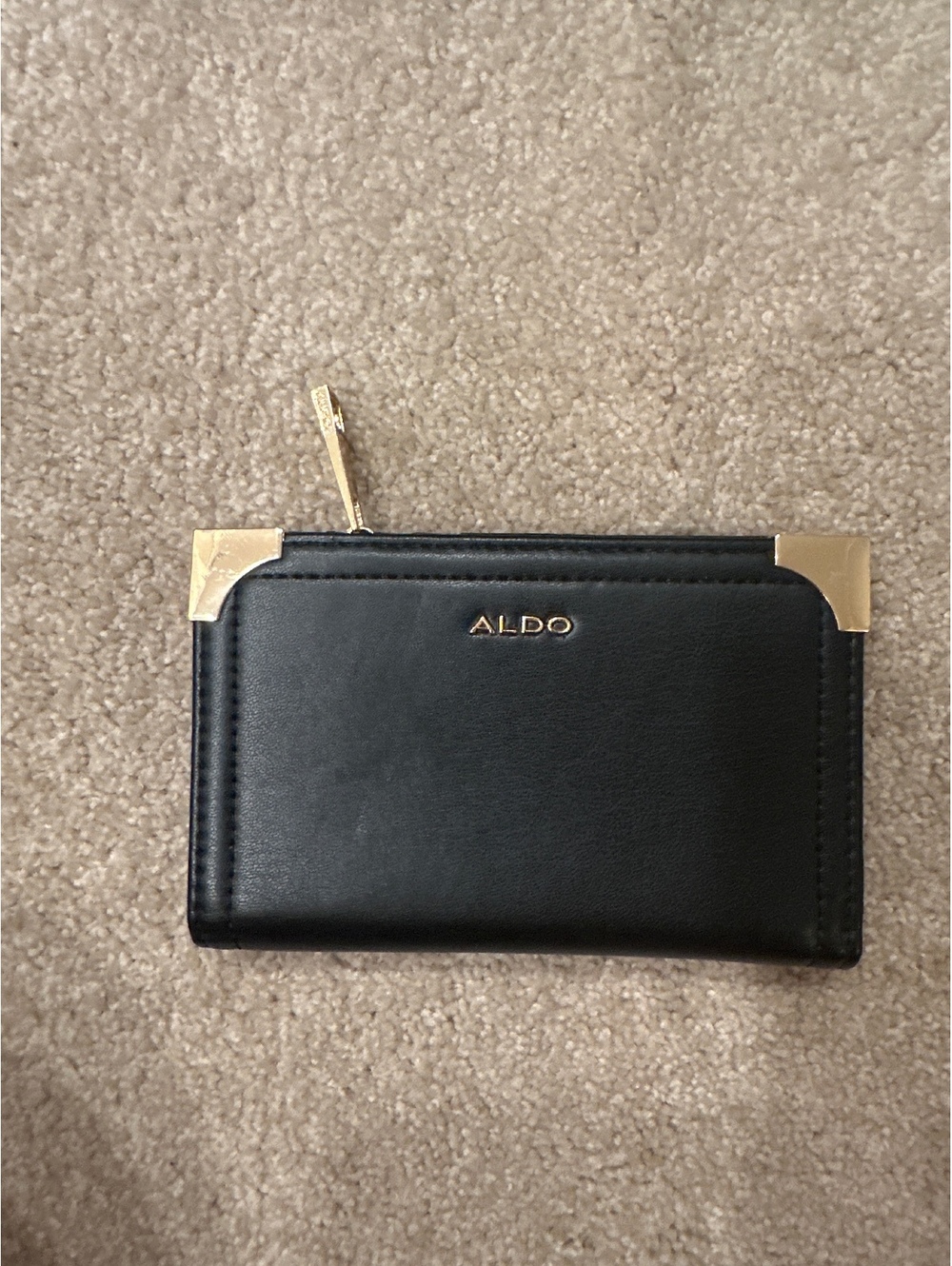 (2)ALDO Black Leather Wallet with Gold Accents